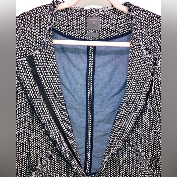 Gap Collarless Frayed Raw Edge Tweed Full Zip Blazer Jacket size 8 EUC! - Picture 6 of 16